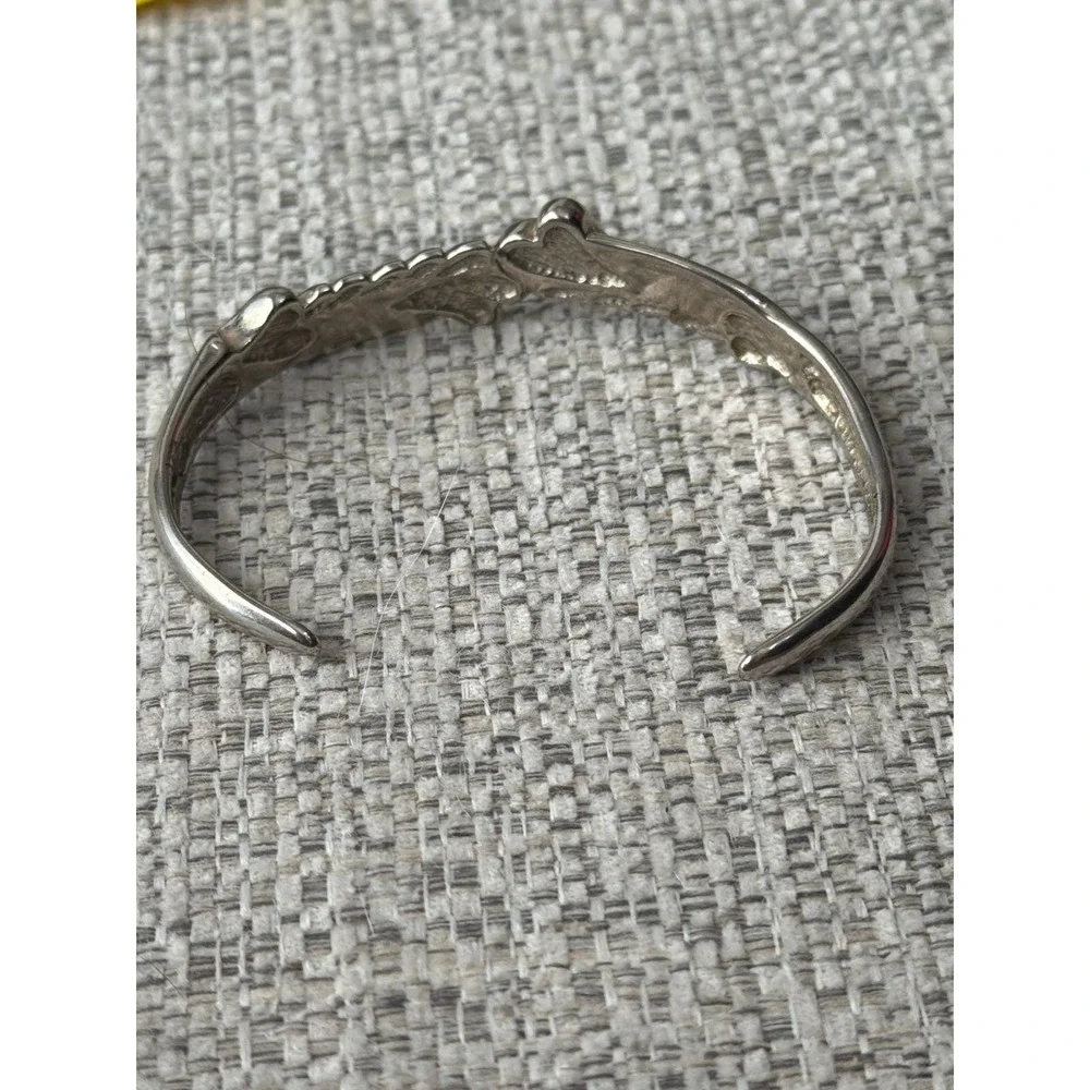 Vintage Southwestern Nickel Silver Cuff Bracelet Heart Turquoise Red Chip Inlay
